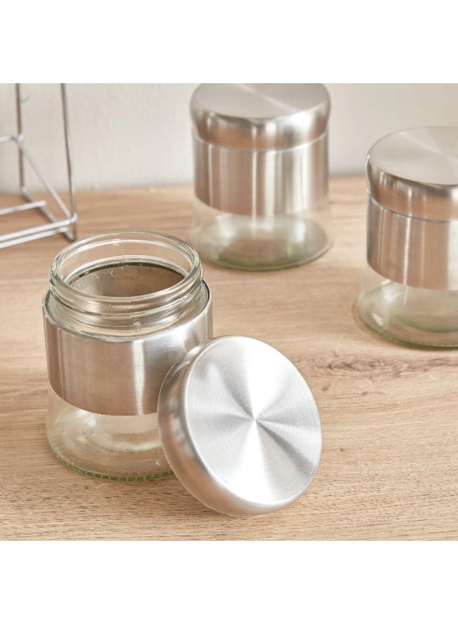 توشيونيكس طقم رفوف توابل زجاجية مكون من 12 قطعة مع رف من الفولاذ المقاوم للصدأ بثلاث طبقات | حاويات توابل كبيرة وصغيرة | منظم سطح المطبخ | فضي وشفاف | موديل T114741 - Image 4